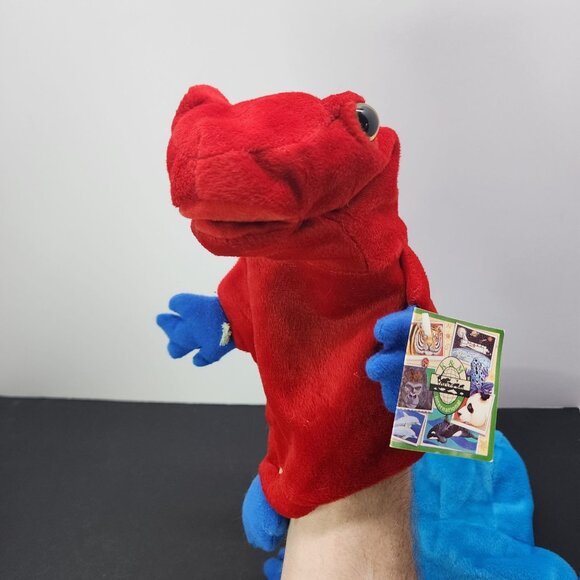 K&M International Poison Dart Frog Plush Hand Puppet Toys 1998 Red & Blue SET - Picture 4 of 10
